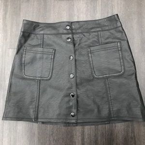 Faux Leather Button Skirt